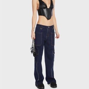 Dolls Kill Navy Straight-Leg Utility Jeans